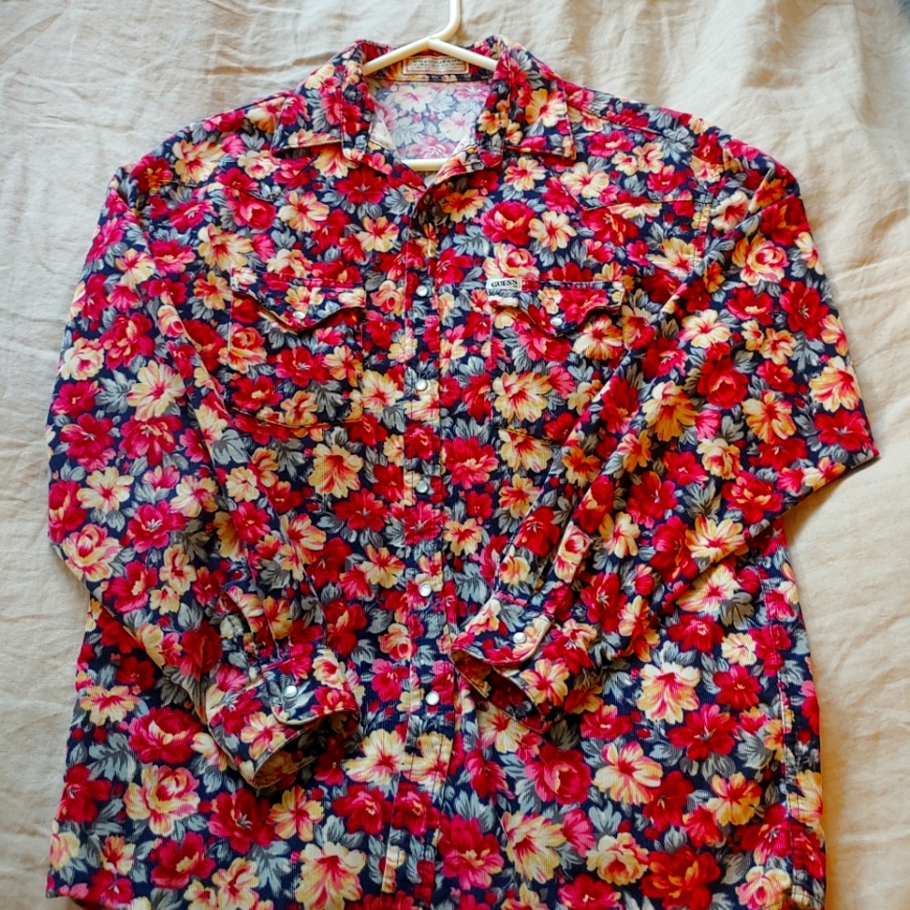 Vintage Guess Floral Corderoy Shirt